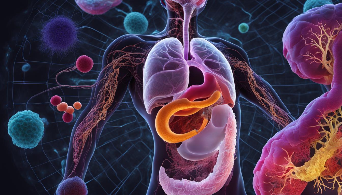 Illustration 3D système immunitaire humain et organes internes.