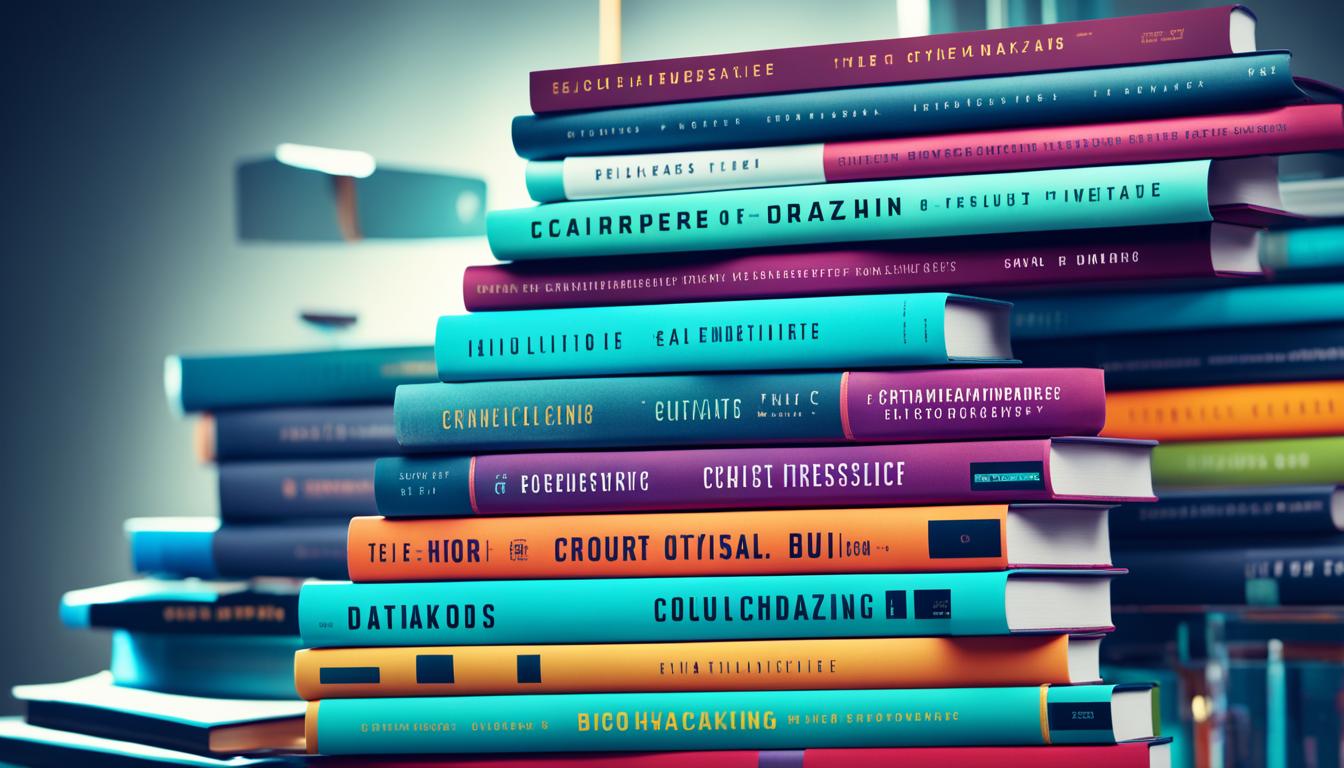 Pile colorée de livres empilés sur un bureau.