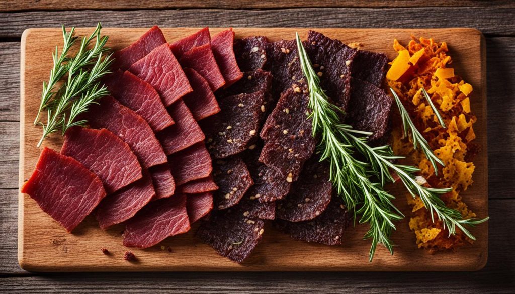 Variétés et saveurs de boeuf séché