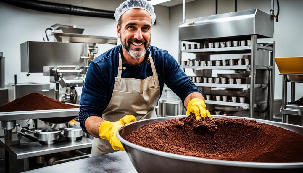 artisan chocolatier créant du chocolat noir avec du grué de cacao