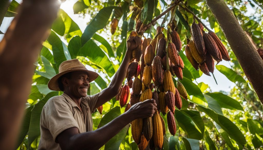 récolte des cabosses de cacao à Madagascar